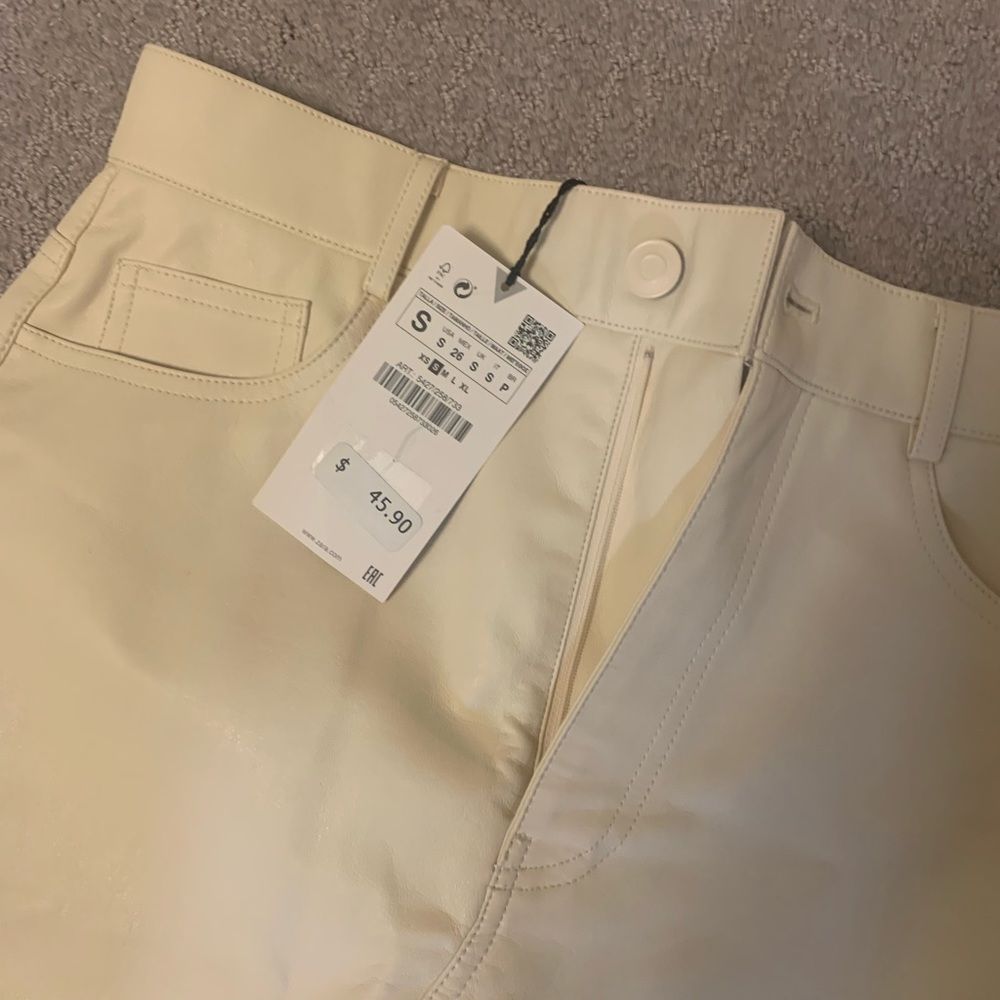 Zara new with tags ivory leather midi skirt